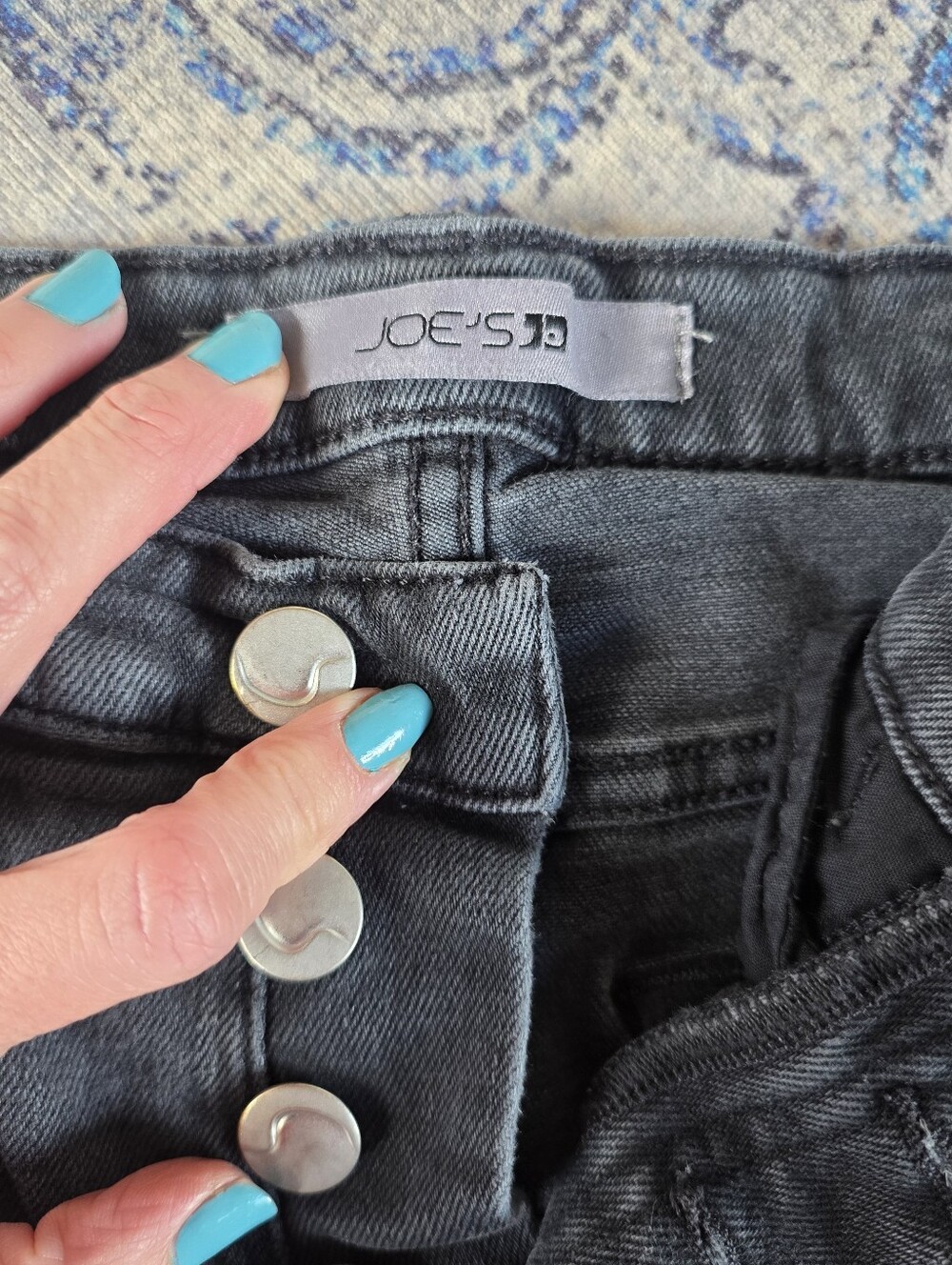 Joe's Jeans High-Rise Faded Black Button-Front Women's Jeans, Raw Hem